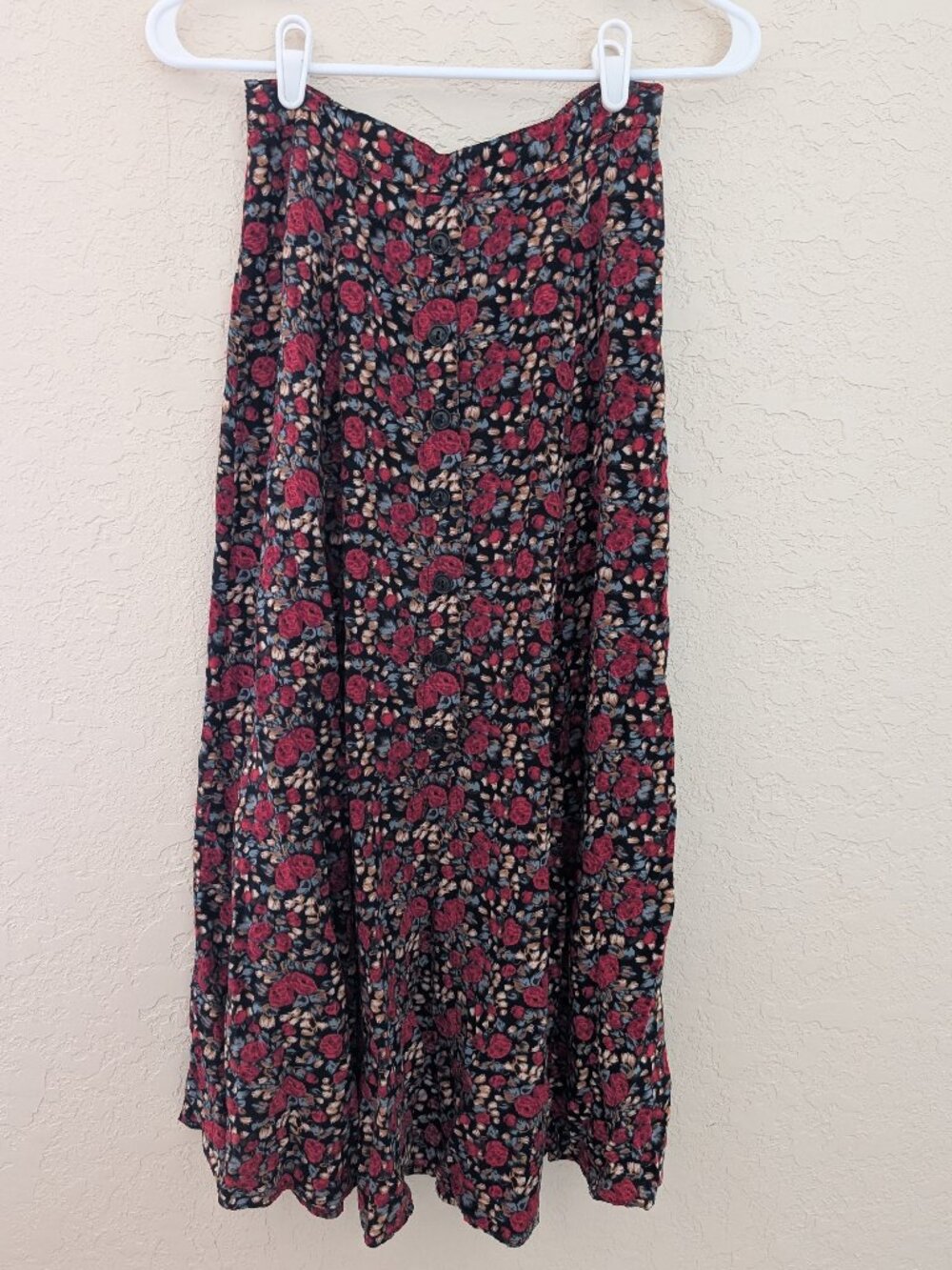 Vintage Ship N Shore Red Floral Maxi High Rise 100% Rayon Skirt Size S